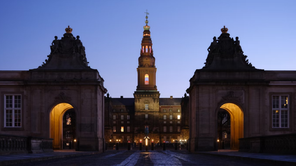 Entrance to the Christiansborg Palace at the night. Photo courtesy of John Kettle.